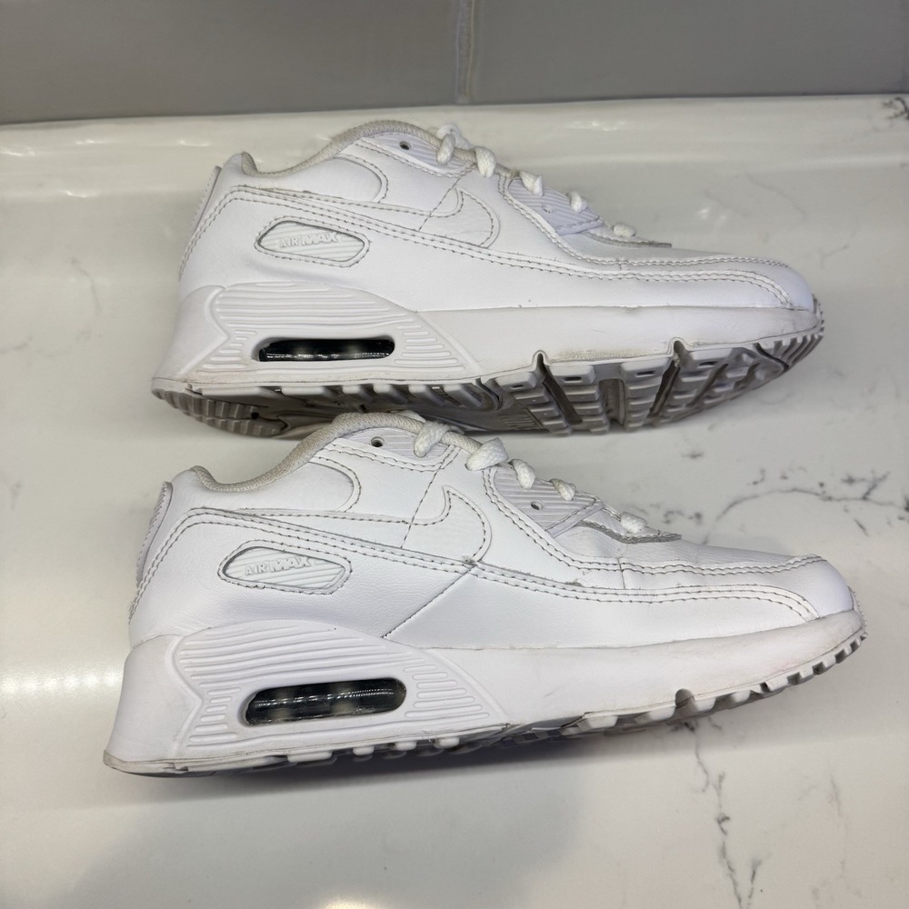 Nike Air Max 90 Kids Sneakers 3Y White Leather Swoosh CD6867-100 - Picture 7 of 16